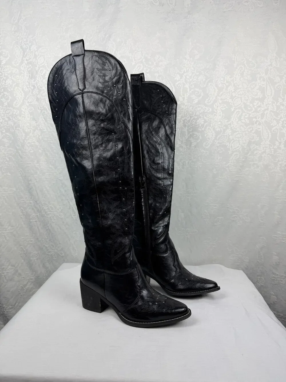 GPX Women's Black Embroidered Western Cowboy Boots 10WW Studded